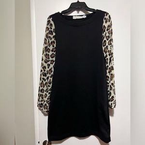 Tracy Negoshian - black dress with animal print sleeves - size L